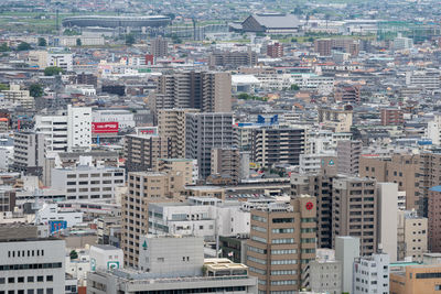 High angle view of buildings in city