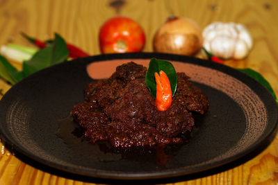Close-up of dessert in plate on table