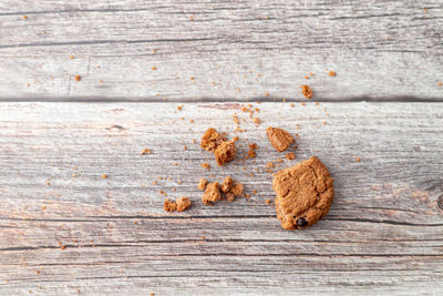 High angle view of bread on wooden table