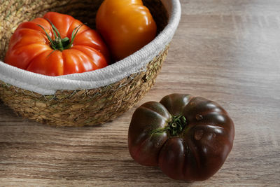 High angle view of vegetables on table