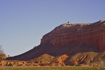 View of rock formations against clear blue sky