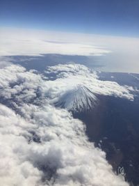 Aerial view of mountains against cloudy sky