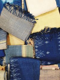 Directly above shot of fabrics for sale in store