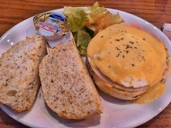 Close-up of served food in plate