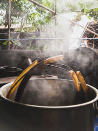 Close-up of meat on barbecue grill