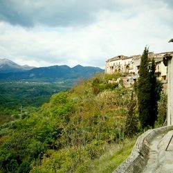 Built structure with mountains in background