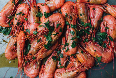 Spot prawns shrimp seafood in butter garlic parsley camping outdoors