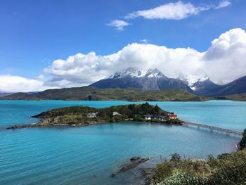Scenic view of sea against cloudy sky