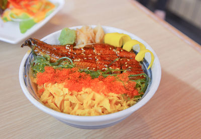 Close-up of food in plate on table