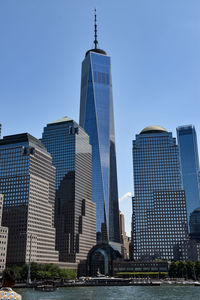 Skyscrapers one world in ny city against clear sky