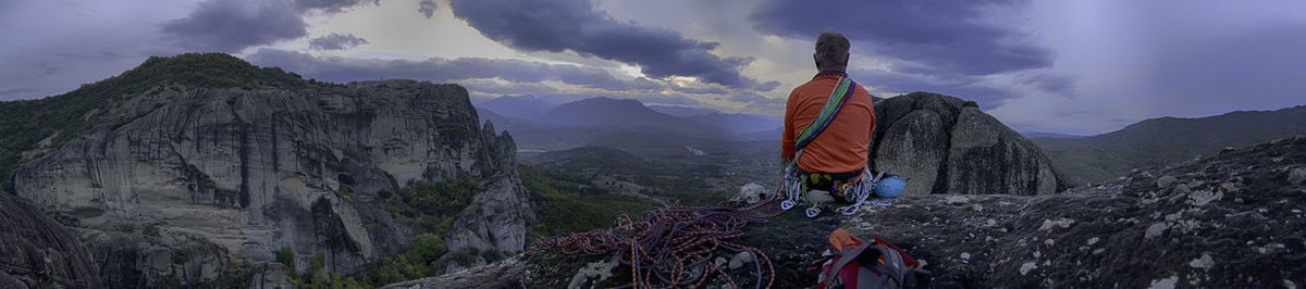 Panoramic view of mountain range against sky