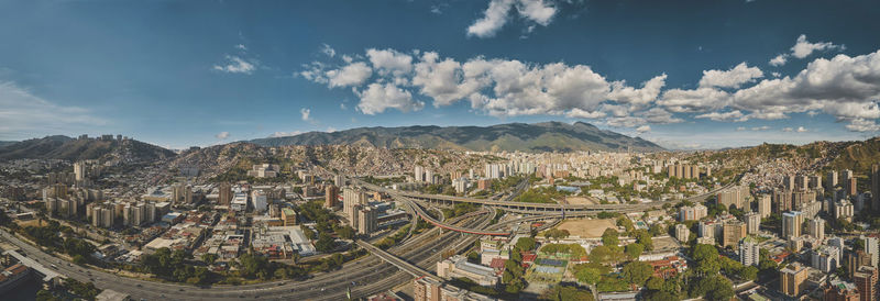 High angle view of townscape against sky