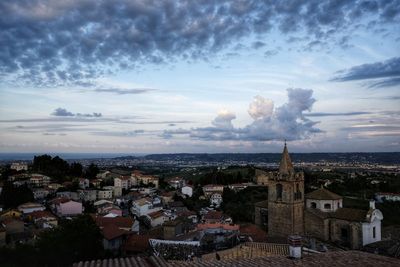 High angle view of townscape against sky