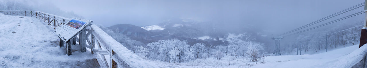 Panoramic view of snowcapped mountains during winter