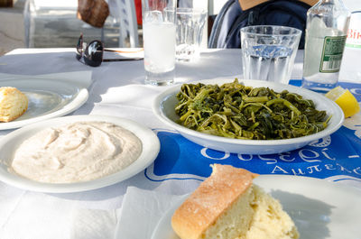 High angle view of meal served on table