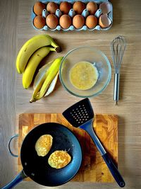 High angle view of breakfast on table