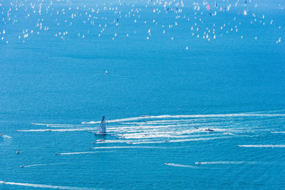 Scenic view of sea against blue sky