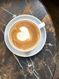 High angle view of coffee on table