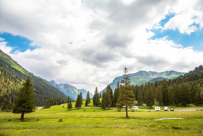 Natural landscape with green mountain peaks in summer