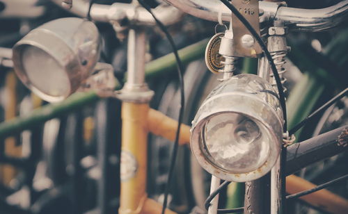 Close-up of light on bicycle
