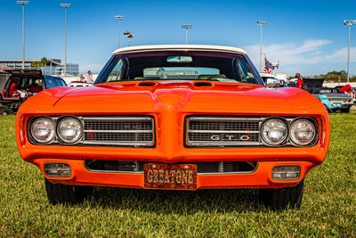 Vintage car on field