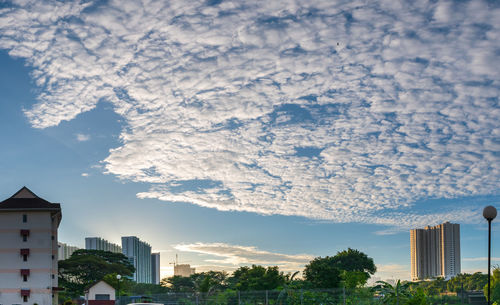Buildings in city against cloudy sky