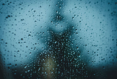 Full frame shot of raindrops on glass window