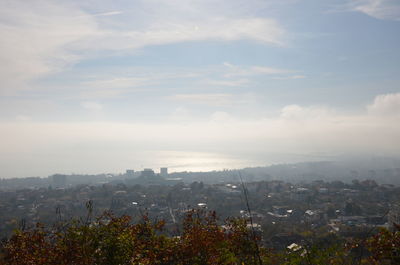 High angle view of buildings against sky