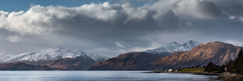 Scenic view of snowcapped mountains against sky