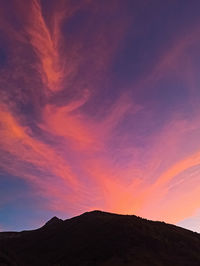 Low angle view of silhouette mountain against sky during sunset