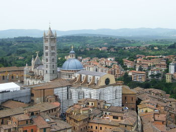 High angle view of buildings in city