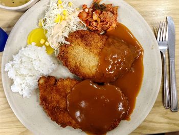 High angle view of meal served in plate