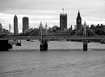 View of bridge over river in city