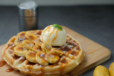 Close-up of breakfast served on table