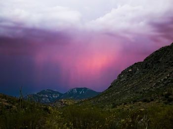 Scenic view of mountains against dramatic sky