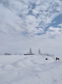 Snow covered land against sky