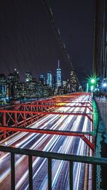 Light trails on road at night