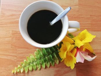 High angle view of flower vase on table