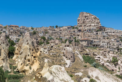 Old ruins of building against blue sky