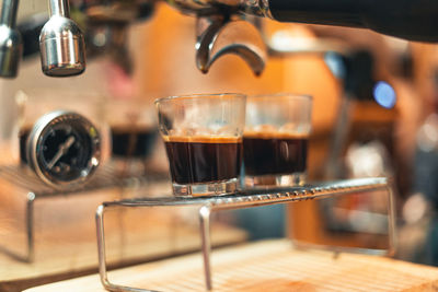 Close-up of coffee served in cafe