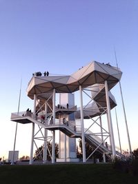 Low angle view of built structure against clear blue sky