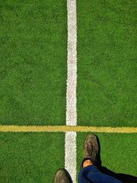 Low section of person standing on green grass