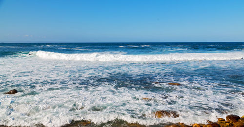 Scenic view of sea against clear sky