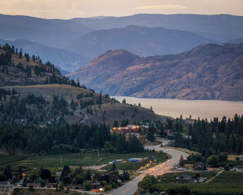 High angle view of mountains against sky