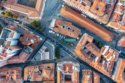 High angle view of buildings in city