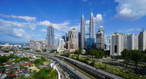 High angle view of cityscape against sky