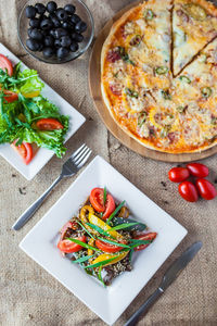 High angle view of food on table