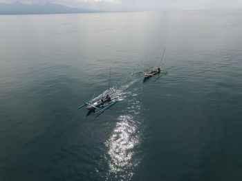 High angle view of boats on sea