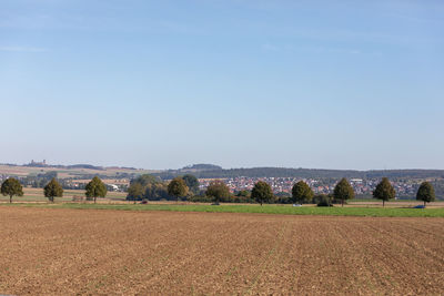 Scenic view of field against clear sky