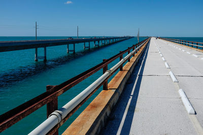 Bridge over river against clear blue sky